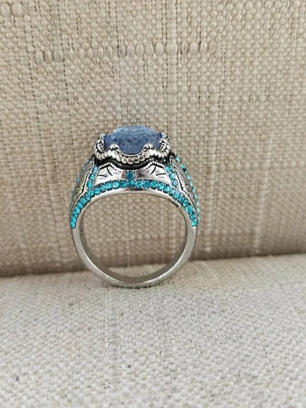 Turkish Style Men Ring Blue Crystal Centered Fashion Jewelry Size 10 New